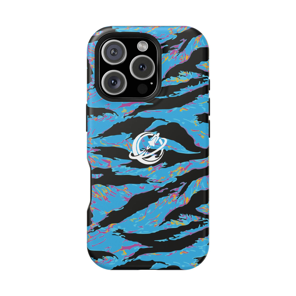 Miami Tiger Stripe MagSafe phone case by Printify featuring bold tiger stripe pattern on a protective phone cover.