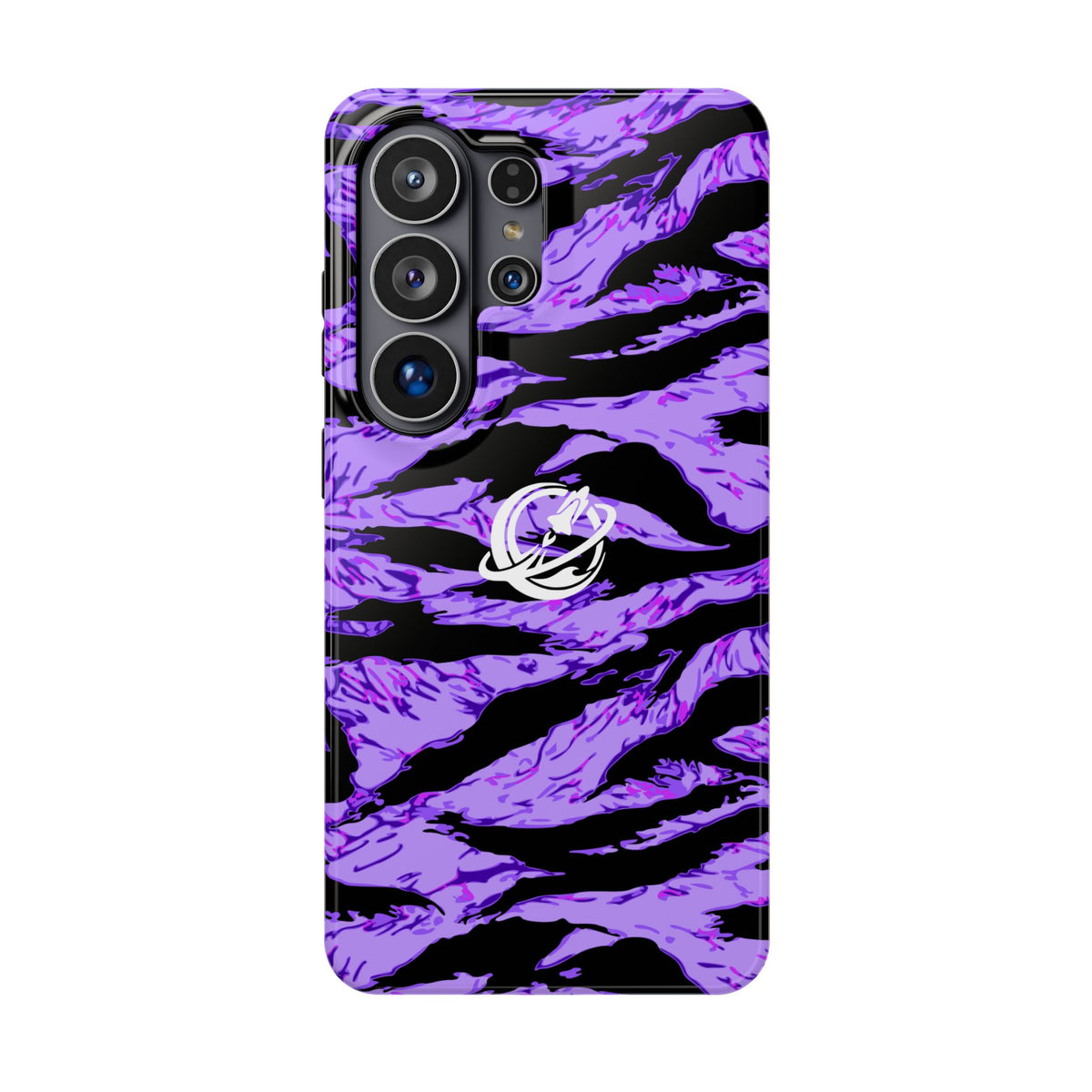 Purple Panther tiger stripe MagSafe phone case by Printify, showing a sleek protective design with bold animal print pattern.