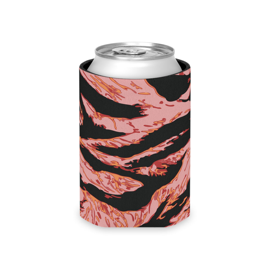 Blood orange tiger stripe Drink Jacket accessory with vibrant orange and black tiger stripe pattern, designed by Printify.