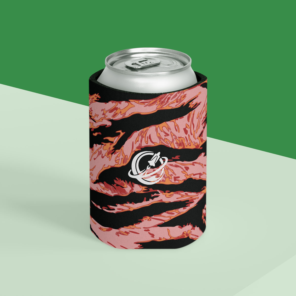 Blood orange tiger stripe print drink jacket accessory by Printify, featuring vibrant tiger stripe design on a protective drink cover.