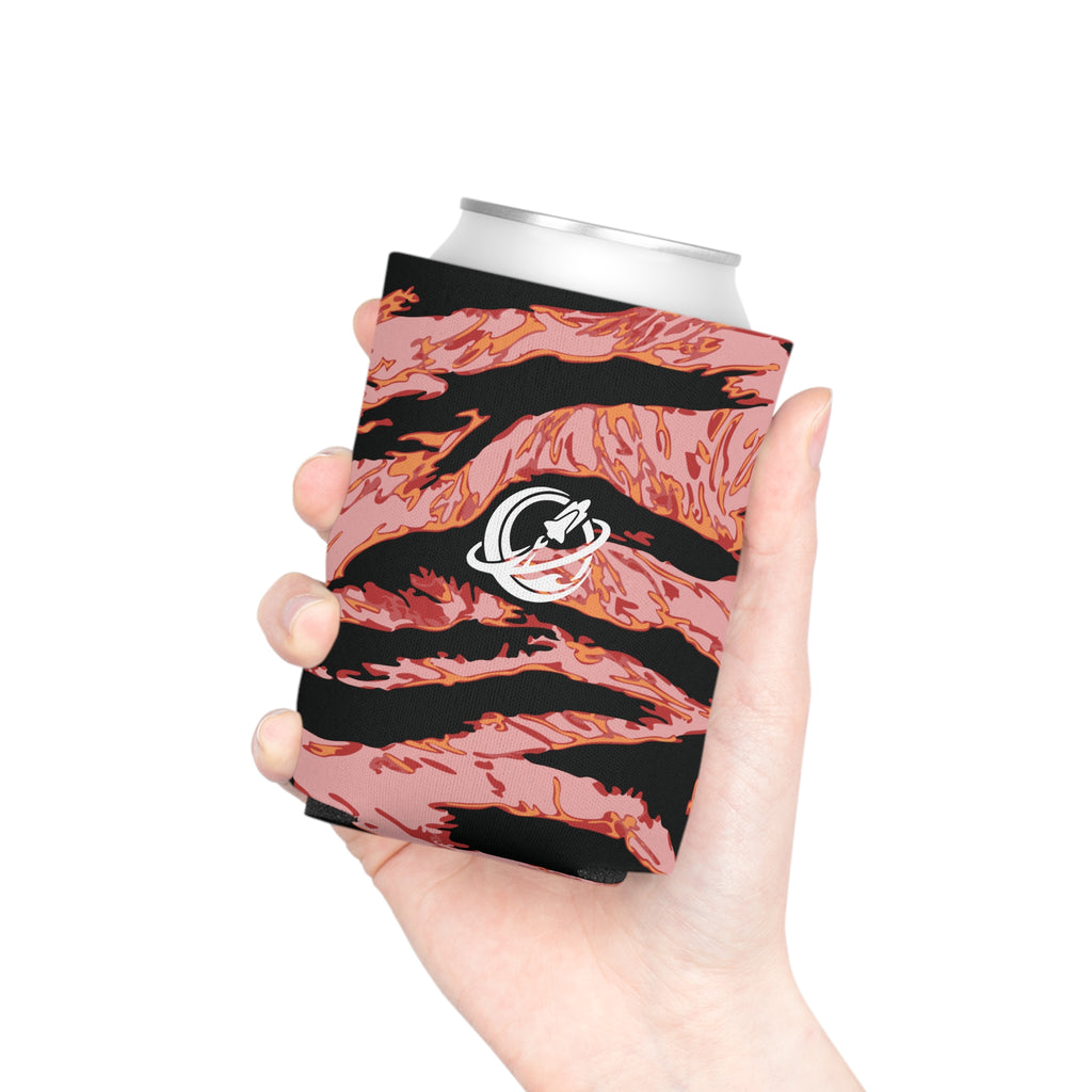 Blood orange tiger stripe drink jacket accessory by Printify, featuring vibrant orange and black tiger stripe pattern.
