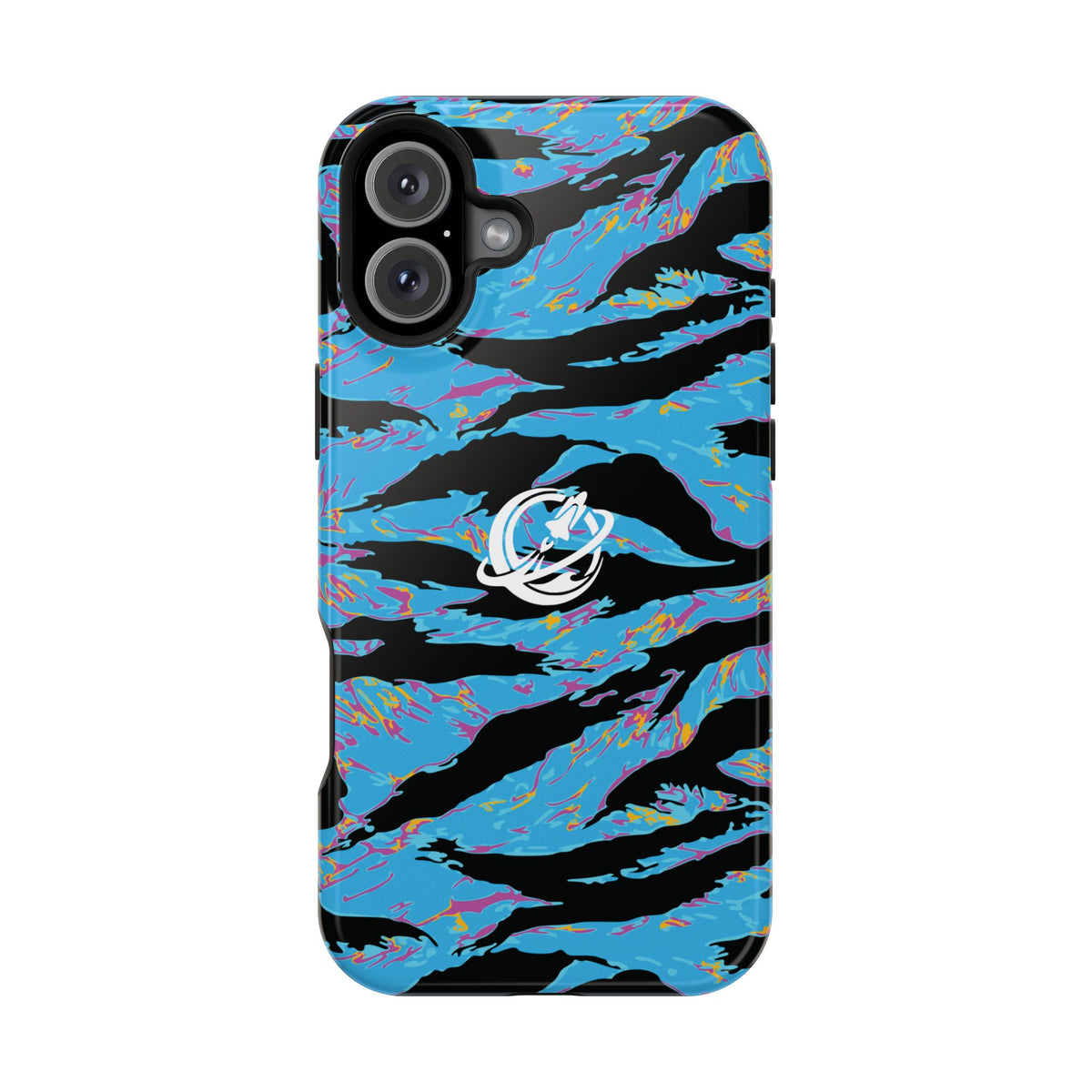 Miami Tiger Stripe MagSafe phone case by Printify featuring a bold tiger stripe pattern on a sleek protective cover.
