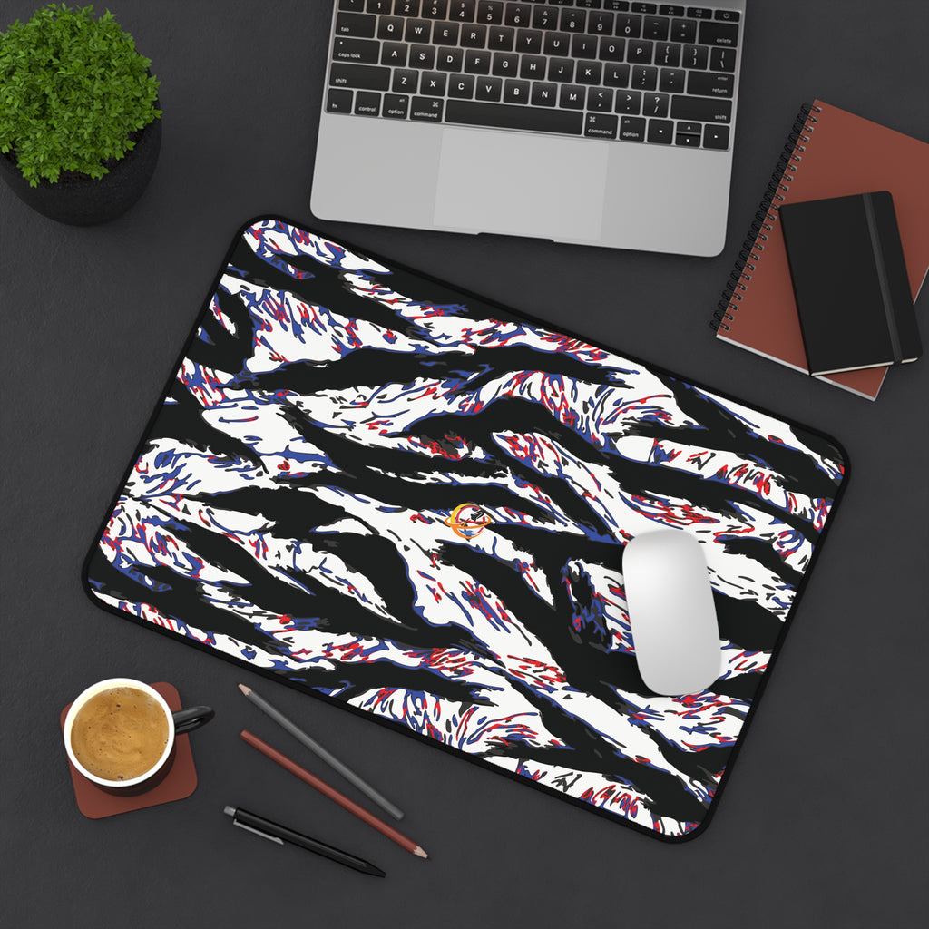Printify Merica Tiger Stripe desk mat featuring bold tiger stripe pattern, ideal for home decor and workspace organization.