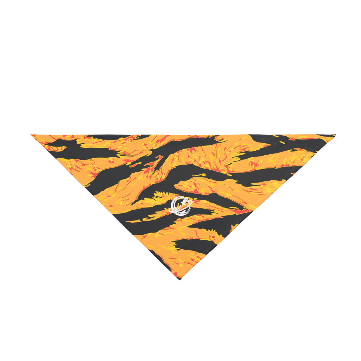 Tangerine tiger stripe pet bandana with orange and black print, made for cats and dogs, by Printify.