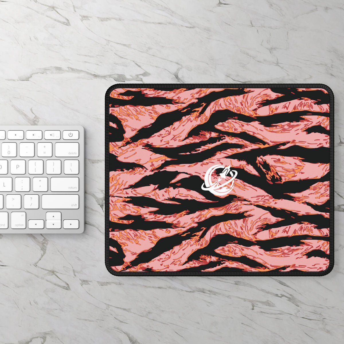 Blood orange tiger stripe mouse pad by Printify featuring vibrant orange and black tiger stripe pattern for home decor.