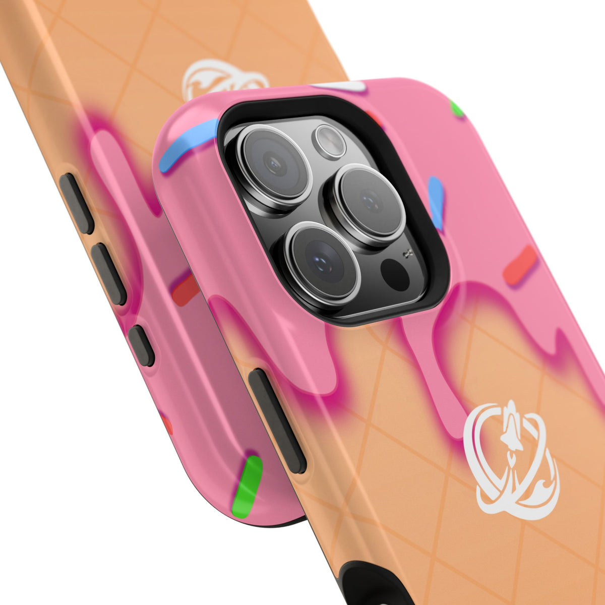 Printify strawberry drip MagSafe phone case with colorful strawberry design on a sleek protective cover.
