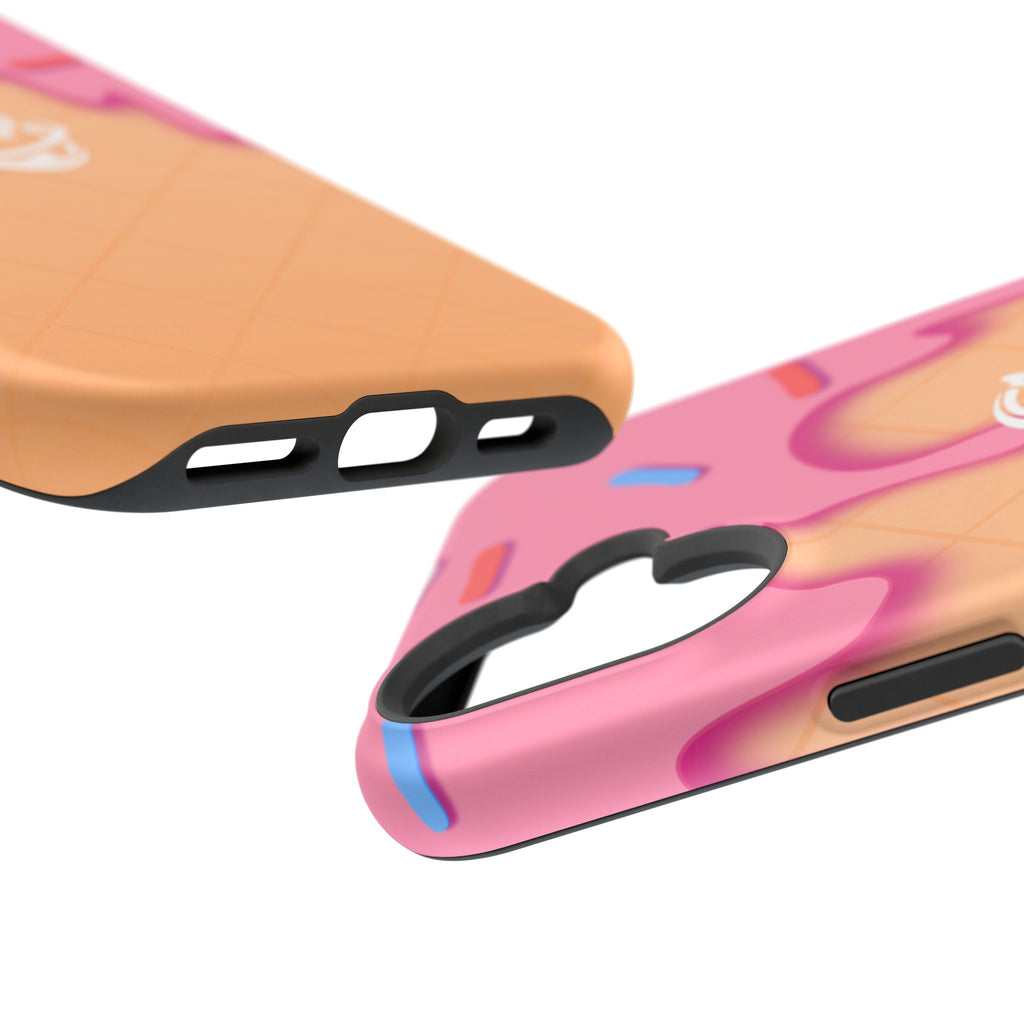 Printify strawberry drip MagSafe phone case with colorful design on a smartphone, showcasing protective and stylish accessory.