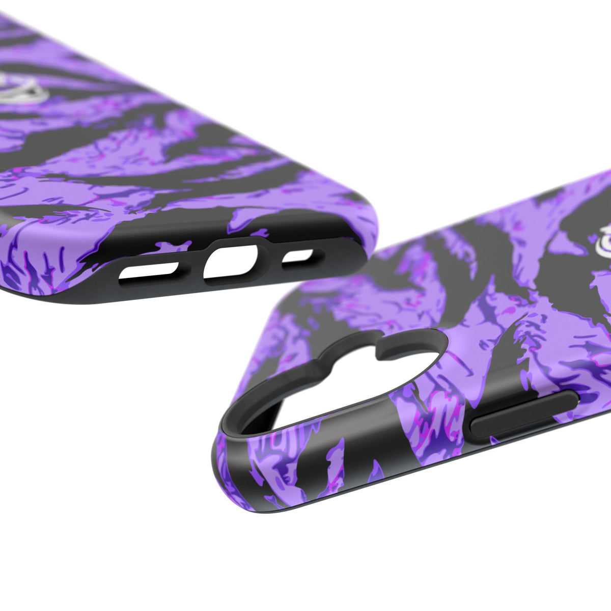 Purple Panther Tiger Stripe MagSafe phone case by Printify, featuring bold tiger stripe design and magnetic attachment for iPhone.