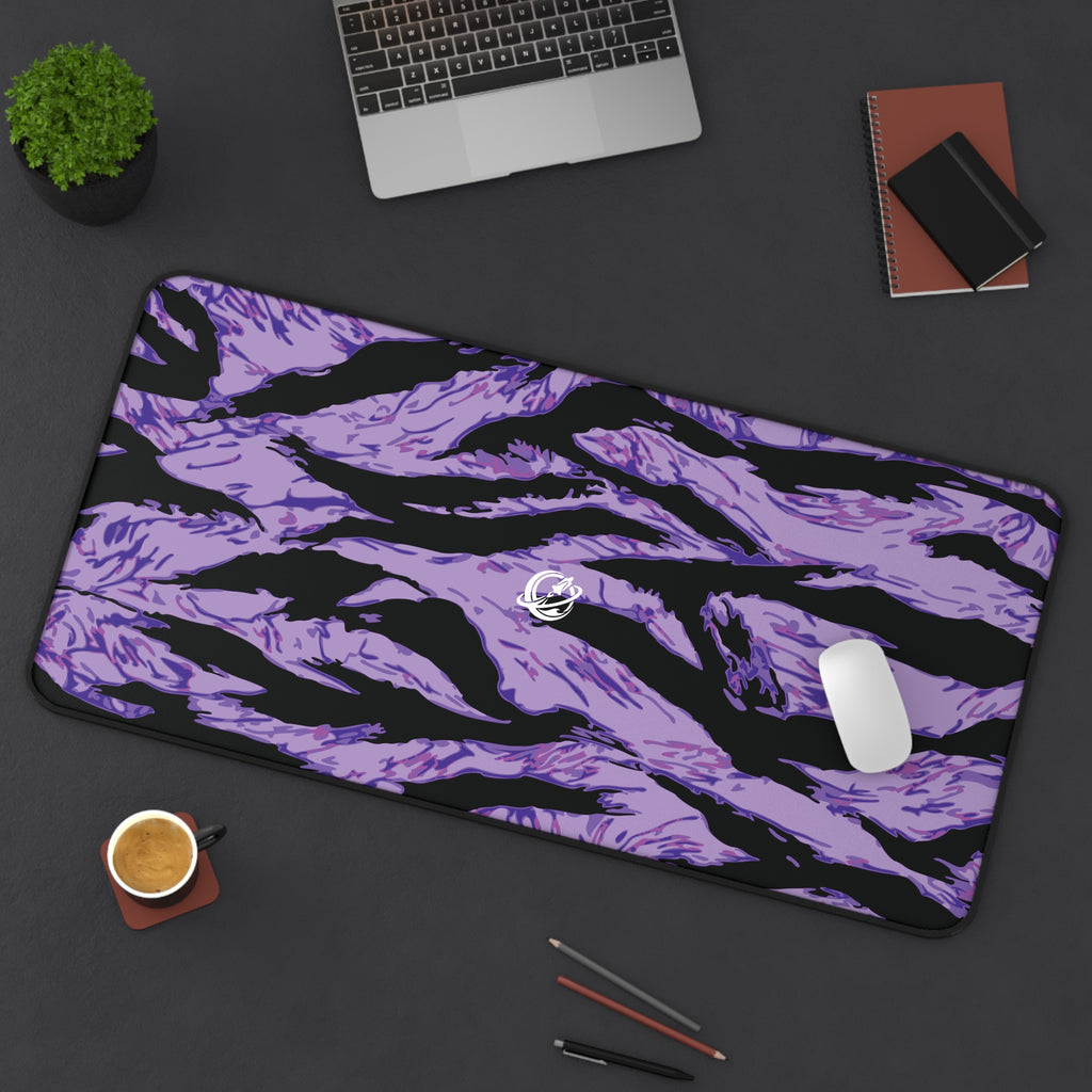 Purple Panther Tiger desk mat with vibrant purple and black tiger design, ideal for home decor and workspace organization.
