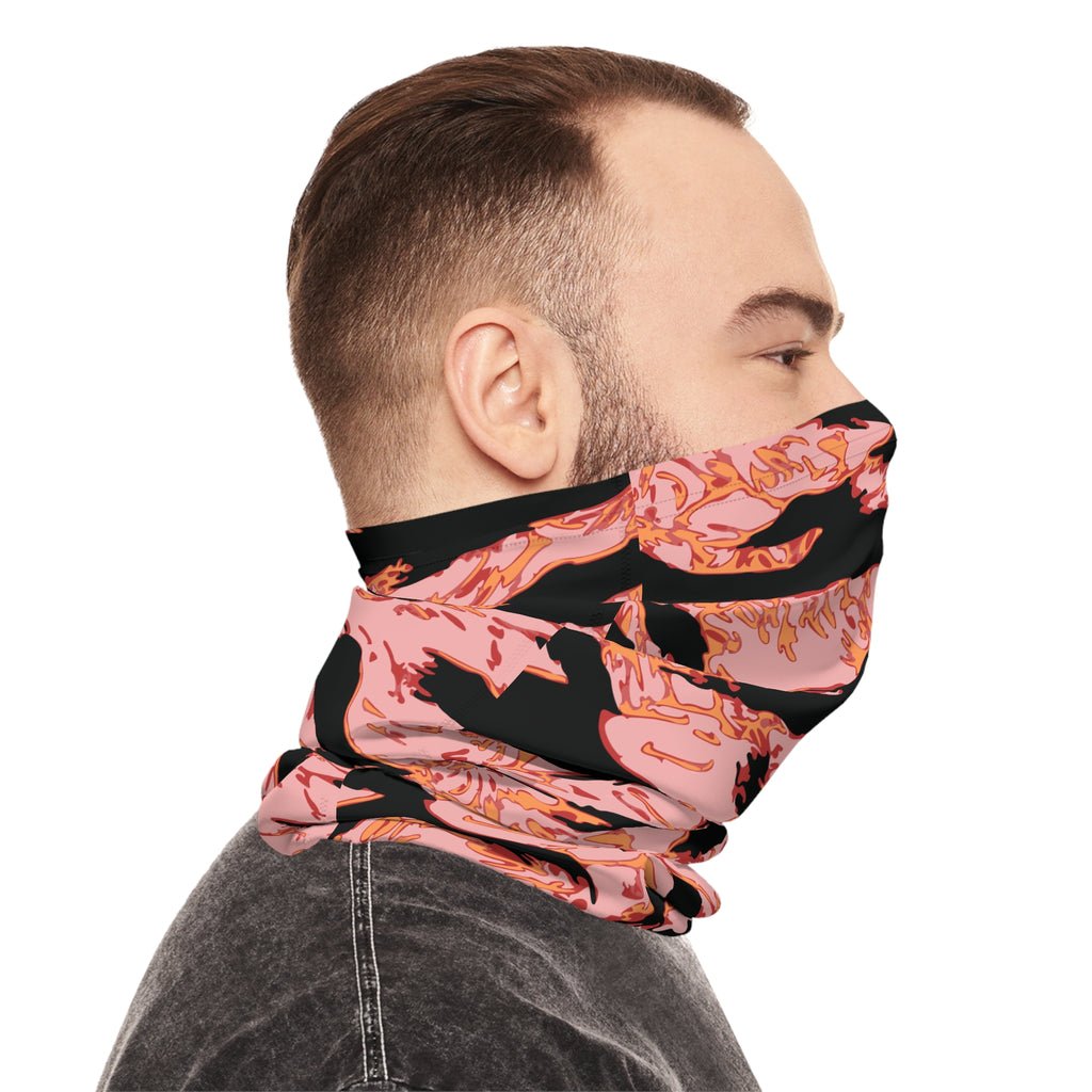 Blood orange tiger stripe lightweight neck gaiter with all-over print, featuring vibrant tiger stripe design by Printify.