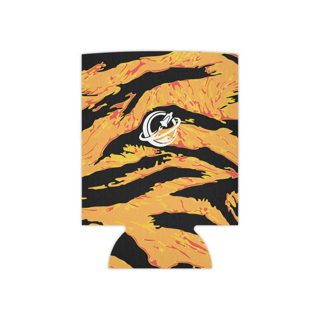 Tangerine tiger stripe drink jacket accessory with orange and black tiger pattern, designed to fit beverage bottles, by Printify.