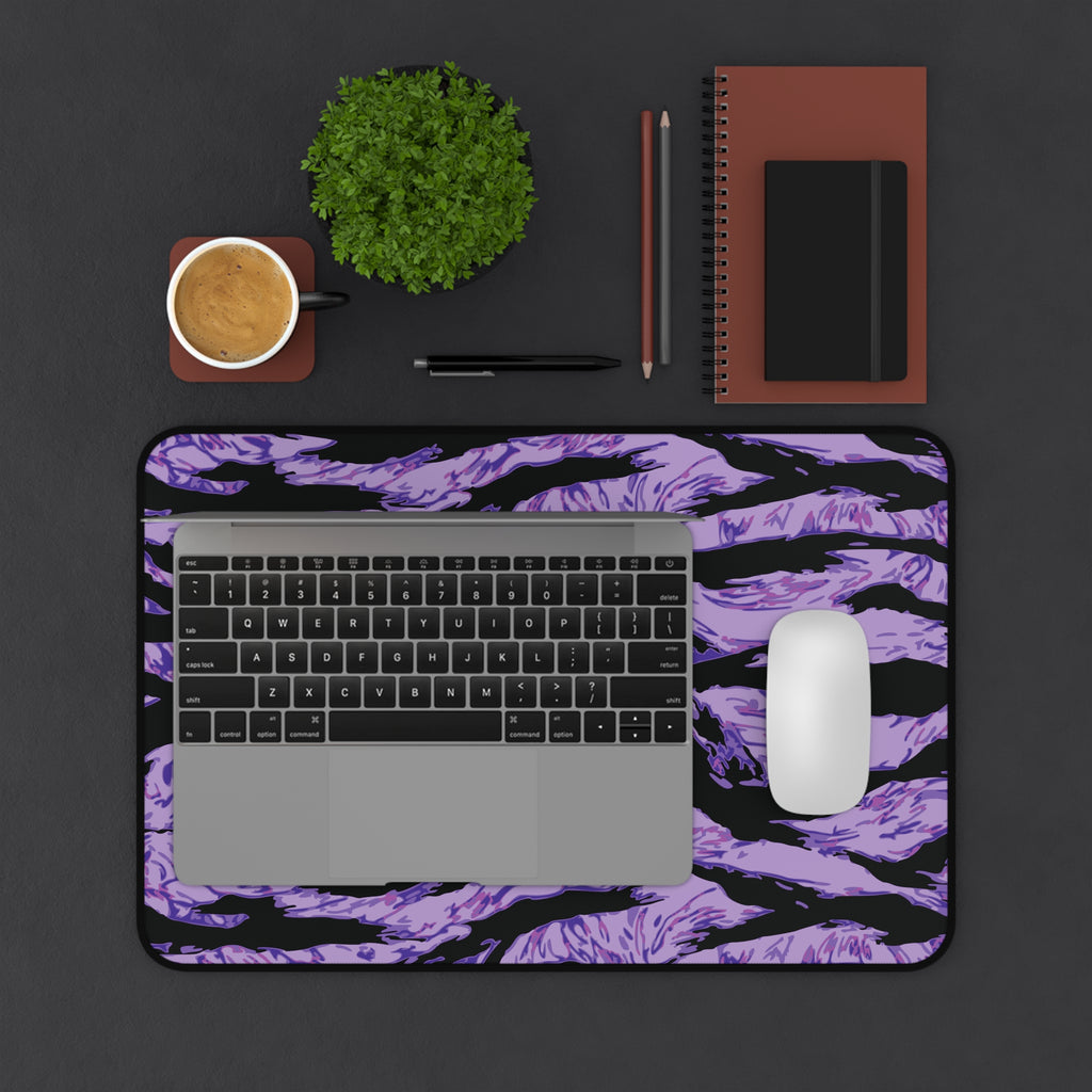 Purple Panther Tiger desk mat featuring vibrant purple and black tiger design, ideal for home decor and workspace accessories.