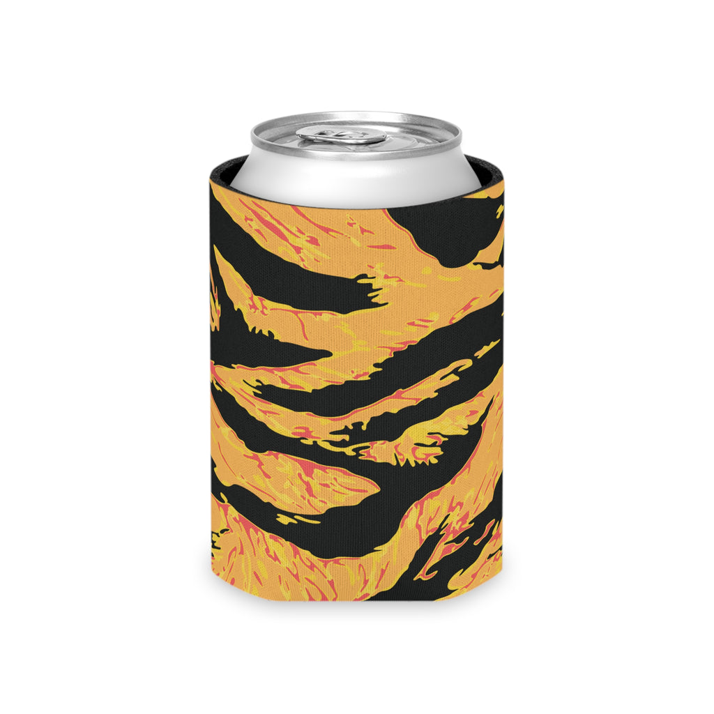 Tangerine tiger stripe drink jacket by Printify, colorful accessory with tiger print design for bottles or cups.